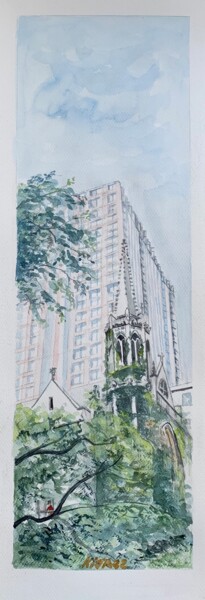 Painting titled "Église presbytérien…" by Kija, Original Artwork, Watercolor