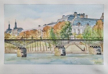 Painting titled "Le Louvre et le pon…" by Kija, Original Artwork, Watercolor