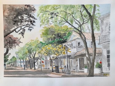 Peinture intitulée "Duval street à Key…" par Kija, Œuvre d'art originale, Aquarelle