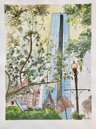 Peinture intitulée "John Hancock Tower" par Kija, Œuvre d'art originale, Aquarelle