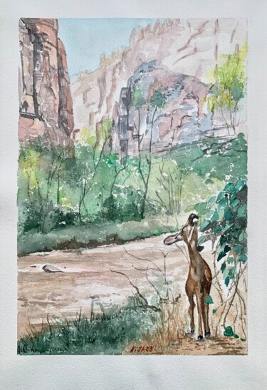 Peinture intitulée "Le cerf-mulet se ré…" par Kija, Œuvre d'art originale, Aquarelle