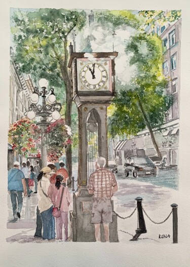 Pittura intitolato "L’horloge à vapeur…" da Kija, Opera d'arte originale, Acquarello