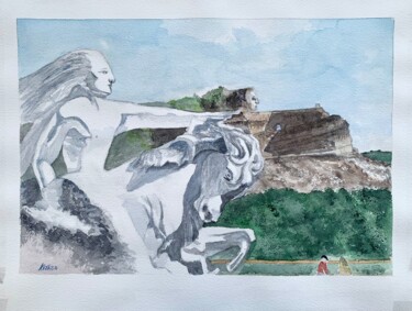 Pintura intitulada "Crazy Horse memoria…" por Kija, Obras de arte originais, Aquarela