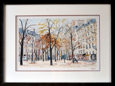 Painting titled "la Place Dauphine" by Kija, Original Artwork, Watercolor