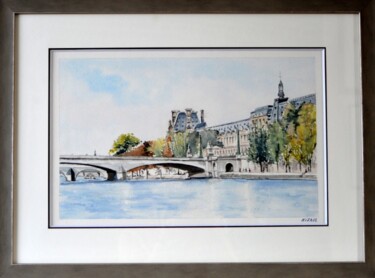Malerei mit dem Titel "le Pont du Carrousel" von Kija, Original-Kunstwerk, Aquarell