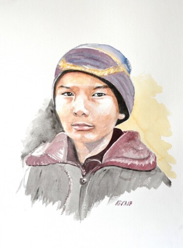 Painting titled "adolescent-ouzbek.j…" by Kija, Original Artwork, Watercolor