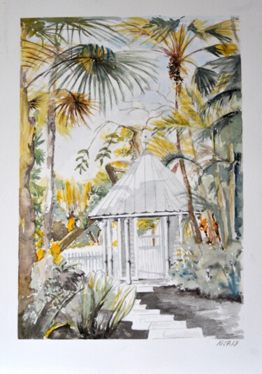 Peinture intitulée "Un jardin à Key West" par Kija, Œuvre d'art originale, Aquarelle