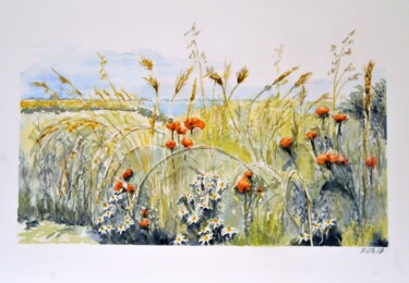 Painting titled "Les coquelicots" by Kija, Original Artwork, Watercolor
