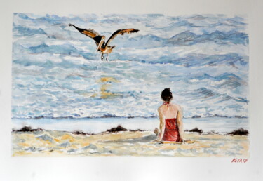 Peinture intitulée "la belle et le péli…" par Kija, Œuvre d'art originale, Aquarelle