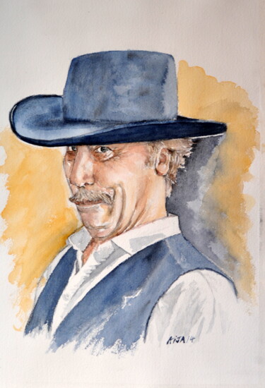 Painting titled "le-texan.jpg" by Kija, Original Artwork, Watercolor