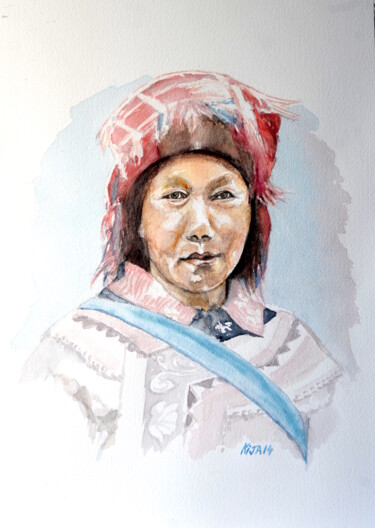 Painting titled "chinoise-du Yunnan" by Kija, Original Artwork, Watercolor