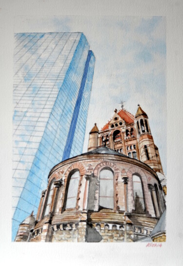 Painting titled "trinity-church-a-bo…" by Kija, Original Artwork, Watercolor