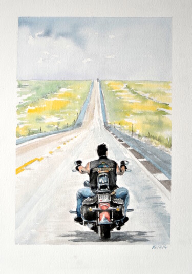 Painting titled "La-liberte, Wyoming" by Kija, Original Artwork, Watercolor