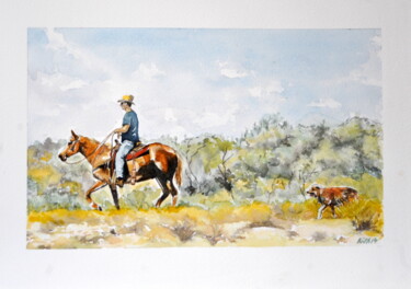 Peinture intitulée "lonely cowboy ... e…" par Kija, Œuvre d'art originale, Aquarelle