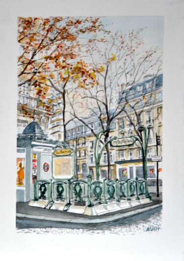 Painting titled "Place Victor Hugo" by Kija, Original Artwork, Watercolor