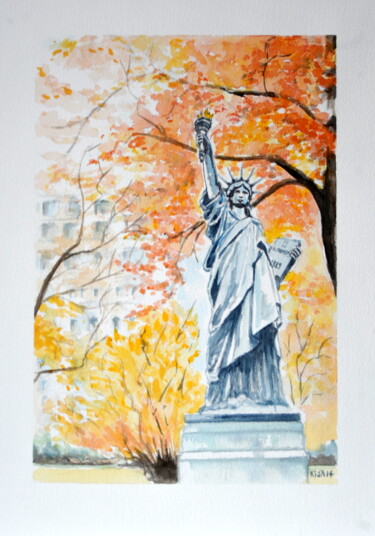 Картина под названием "Statue de la Libert…" - Kija, Подлинное произведение искусства, Акварель