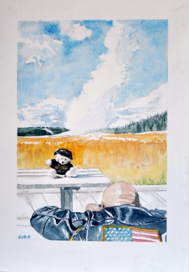 Painting titled "le Old Faithful, Ye…" by Kija, Original Artwork, Watercolor