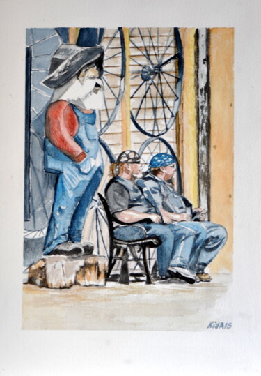 Картина под названием "Motards à Deadwood,…" - Kija, Подлинное произведение искусства, Акварель