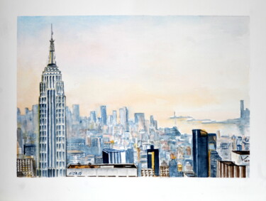 Painting titled "New York City" by Kija, Original Artwork, Watercolor