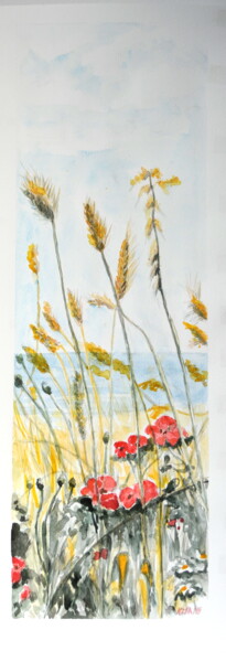 Peinture intitulée "Epis de blé et coqu…" par Kija, Œuvre d'art originale, Aquarelle