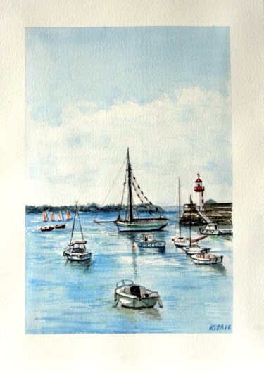 Schilderij getiteld "Le port d'Erquy et…" door Kija, Origineel Kunstwerk, Aquarel