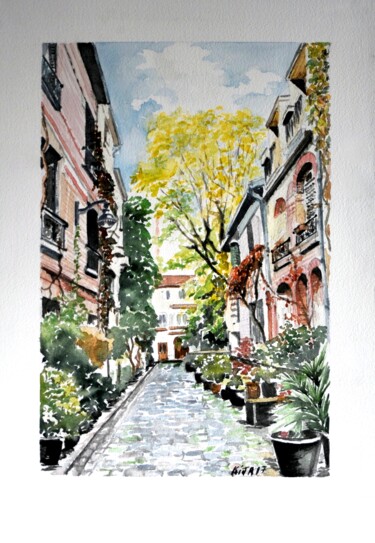 Painting titled "Villa Santos Dumont" by Kija, Original Artwork, Watercolor