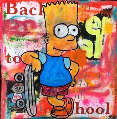 Peinture intitulée "BART BACK TO SCHOOL" par Kikayou, Œuvre d'art originale, Acrylique Monté sur Châssis en bois