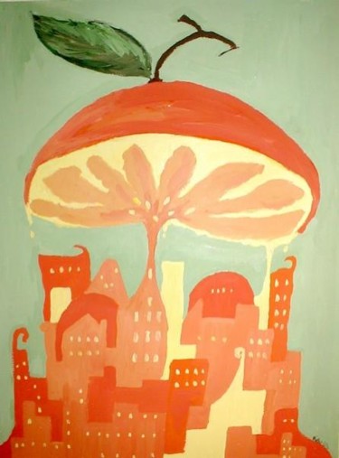 Painting titled "Orange World" by Kiki Poppies, Original Artwork, Oil