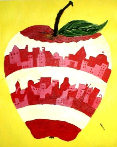 Painting titled "Apple World" by Kiki Poppies, Original Artwork, Oil
