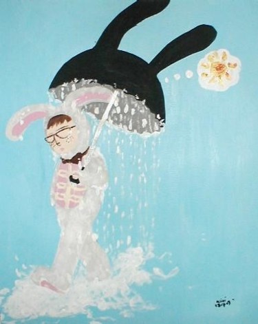 Painting titled "Untitled Sad Bunny…" by Kiki Poppies, Original Artwork, Oil