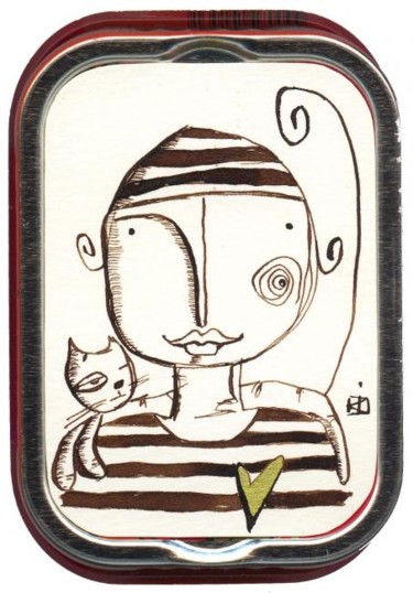 Dessin intitulée "Un chat sur l'épaule" par Kikilapeste, Œuvre d'art originale