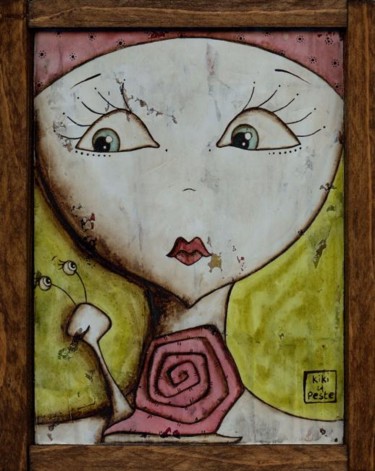 Peinture intitulée "L'escargot de fille" par Kikilapeste, Œuvre d'art originale, Huile