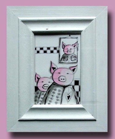 Peinture intitulée "Les 3 p'tits cochons" par Kikilapeste, Œuvre d'art originale