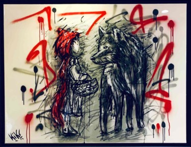 Painting titled "Chaperon rouge" by Kiko, Original Artwork, Acrylic Mounted on Wood Stretcher frame