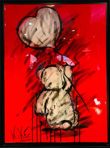 Painting titled "Red Love" by Kiko, Original Artwork, Acrylic Mounted on Wood Stretcher frame