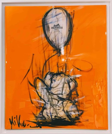 Painting titled "Ourson" by Kiko, Original Artwork, Ink Mounted on Wood Stretcher frame