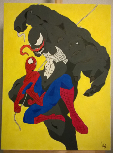 Peinture intitulée "Spiderman VS Venom" par Lr, Œuvre d'art originale, Acrylique