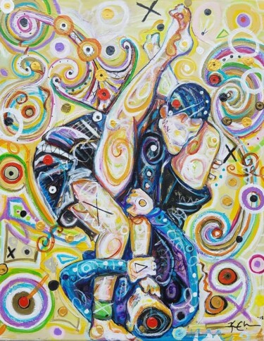 Painting titled "Grappling Chess Gam…" by Kim Dean, Original Artwork, Acrylic
