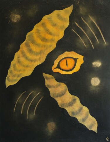 Painting titled "Tiger's Eye" by Kim Hannah, Original Artwork, Oil Mounted on Wood Stretcher frame