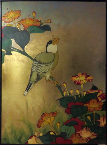 Painting titled "The bird by Lê Văn…" by Cau Vong Art Studio, Original Artwork, Oil