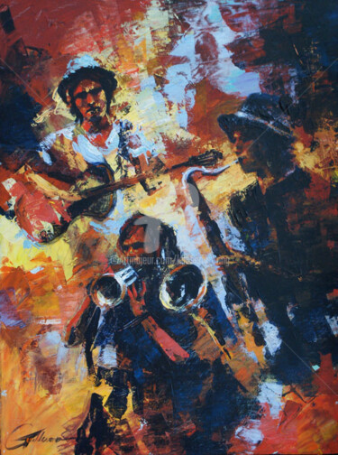 Painting titled "Street Musicians" by Kimberly Aring, Original Artwork, Acrylic