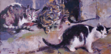 Malerei mit dem Titel "Street Cats-Sedan" von Kimberly Aring, Original-Kunstwerk, Acryl
