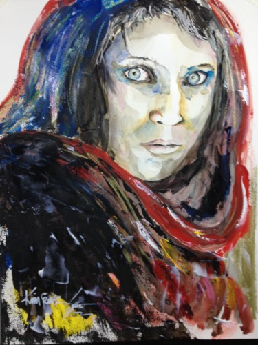 Painting titled "Olhar Penetrante" by Kim Cruz, Original Artwork, Oil
