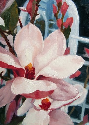 Painting titled "Magnolia Garden" by Kim Kibby, Original Artwork