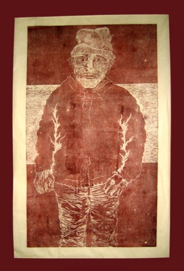 Malerei mit dem Titel "Car Boot Sale Man,…" von Kim Mc Elhinney, Original-Kunstwerk