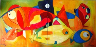 Painting titled "Aquário_Peixe-cão" by Kim Molinero, Original Artwork, Oil