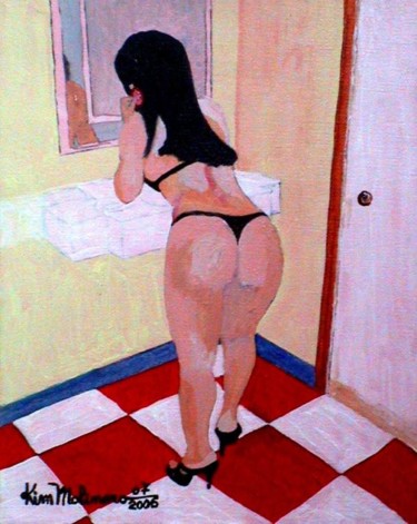 Pintura intitulada "WC Xadrez" por Kim Molinero, Obras de arte originais, Óleo