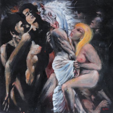 Malerei mit dem Titel "Hunger" von Gábor Rádóczy Gyarmathy, Original-Kunstwerk, Öl