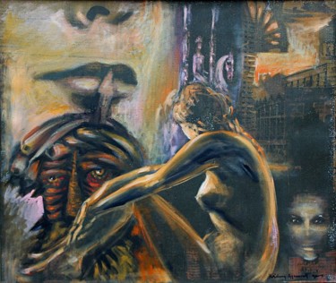 Painting titled "Act" by Gábor Rádóczy Gyarmathy, Original Artwork, Oil