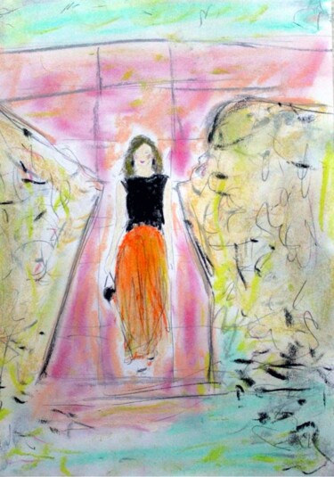Рисунок под названием "Armani-Orange Skirt…" - Kinga Ogiegło, Подлинное произведение искусства, Пастель
